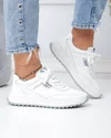 Pantofi casual dama piele naturala albi cu argintiu F001-973 2