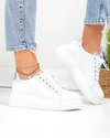 Pantofi casual dama piele naturala albi cu argintiu PC206 1