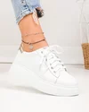 Pantofi casual dama piele naturala albi cu auriu si inchidere sireturi PC206 3