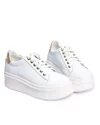Pantofi casual dama piele naturala albi cu auriu si inchidere sireturi PC207 7