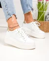 Pantofi casual dama piele naturala albi cu auriu si inchidere sireturi PC207 3