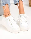Pantofi casual dama piele naturala albi cu auriu si inchidere sireturi PC207 4