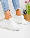 Pantofi casual dama piele naturala albi cu auriu si talpa groasa T-2008 3