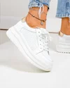 Pantofi casual dama piele naturala albi cu auriu si talpa groasa T-2008 4