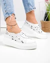 Pantofi casual dama piele naturala albi cu decupaje si insertie elastica T-2801 1