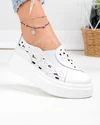 Pantofi casual dama piele naturala albi cu decupaje si insertie elastica T-2801 2