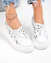 Pantofi casual dama piele naturala albi cu decupaje si insertie elastica T-2801 3