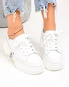 Pantofi casual dama piele naturala albi cu detaliu aplicat pe talpa si inchidere sireturi JY6821 3