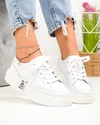 Pantofi casual dama piele naturala albi cu detaliu aplicat pe talpa si inchidere sireturi JY6821 5