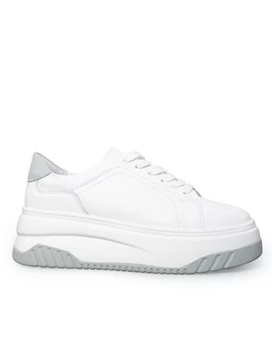 Pantofi Casual - Pantofi casual dama piele naturala albi cu gri si talpa groasa F001-657