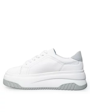 Pantofi casual dama piele naturala albi cu gri si talpa groasa F001-657