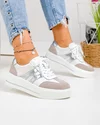 Pantofi casual dama piele naturala albi cu gri T-8076 1
