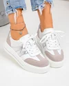 Pantofi casual dama piele naturala albi cu gri T-8076 3