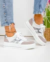 Pantofi casual dama piele naturala albi cu gri T-8076 4