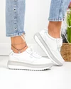 Pantofi casual dama piele naturala albi cu gri T6052 1