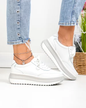 Pantofi Casual - Pantofi casual dama piele naturala albi cu gri T6052