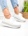 Pantofi casual dama piele naturala albi cu gri T6055 2
