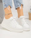 Pantofi casual dama piele naturala albi cu inchidere sireturi AW2023-26 4