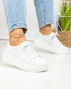 Pantofi casual dama piele naturala albi cu inchidere sireturi F001-773 3