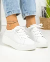 Pantofi casual dama piele naturala albi cu inchidere sireturi F001-773 4