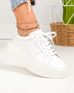 Pantofi Casual - Pantofi casual dama piele naturala albi cu inchidere sireturi F001-872
