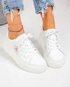 Pantofi casual dama piele naturala albi cu inchidere sireturi F001-879 4