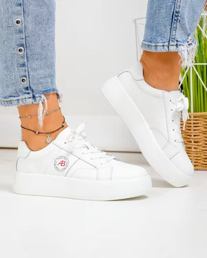 Pantofi Casual - Pantofi casual dama piele naturala albi cu inchidere sireturi F001-879