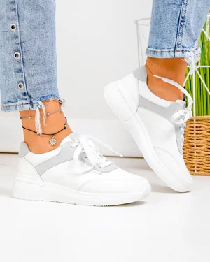 Pantofi Casual - Pantofi casual dama piele naturala albi cu inchidere sireturi F001-948