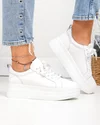 Pantofi casual dama piele naturala albi cu inchidere sireturi F002-397 5