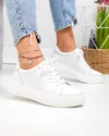 Pantofi casual dama piele naturala albi cu inchidere sireturi F002-408 2