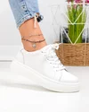 Pantofi casual dama piele naturala albi cu inchidere sireturi F002-408 3