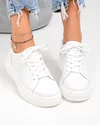 Pantofi casual dama piele naturala albi cu inchidere sireturi F002-408 4