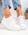 Pantofi casual dama piele naturala albi cu inchidere sireturi F002-408 6