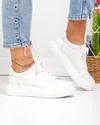 Pantofi casual dama piele naturala albi cu inchidere sireturi F002-408 5