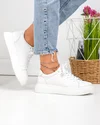 Pantofi casual dama piele naturala albi cu inchidere sireturi F002-408 1