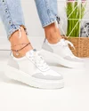 Pantofi casual dama piele naturala albi cu inchidere sireturi F002-459 3