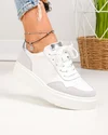 Pantofi casual dama piele naturala albi cu inchidere sireturi F002-459 4