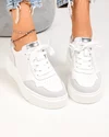 Pantofi casual dama piele naturala albi cu inchidere sireturi F002-459 1