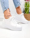 Pantofi casual dama piele naturala albi cu inchidere sireturi F002-470 2