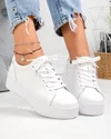 Pantofi casual dama piele naturala albi cu inchidere sireturi F002-470 5