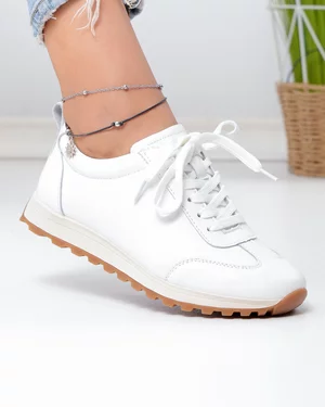 Pantofi Casual - Pantofi casual dama piele naturala albi cu inchidere sireturi F002-642