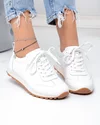 Pantofi casual dama piele naturala albi cu inchidere sireturi F002-642 3
