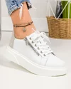 Pantofi casual dama piele naturala albi cu inchidere sireturi fermoar decorativ si piele naturala intoarsa la spate T-5111 2