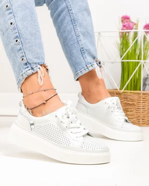 Pantofi Casual - Pantofi casual dama piele naturala albi cu inchidere sireturi JY3285