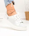 Pantofi casual dama piele naturala albi cu inchidere sireturi JY3285 2