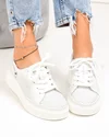 Pantofi casual dama piele naturala albi cu inchidere sireturi JY3285 3