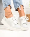 Pantofi casual dama piele naturala albi cu inchidere sireturi JY3285 4