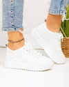 Pantofi casual dama piele naturala albi cu inchidere sireturi si cusaturi decorative F001-750 2
