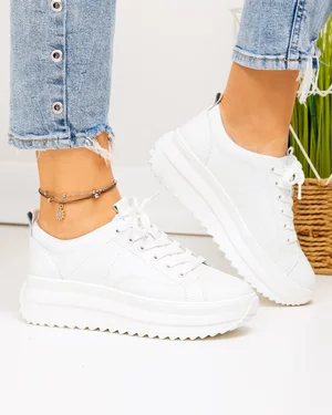 Pantofi casual dama piele naturala albi cu inchidere sireturi si cusaturi decorative F001-750