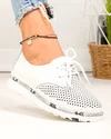 Pantofi casual dama piele naturala albi cu inchidere sireturi si perforatii JY3930 2